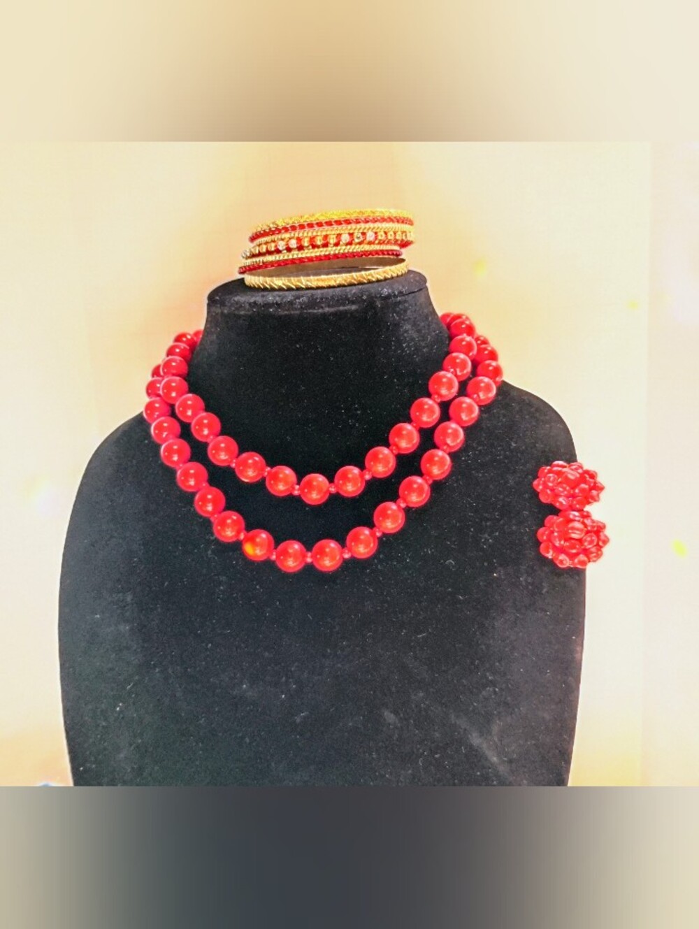 RED Necklace Clip On Earrings and Bangles - Picture 1 of 4